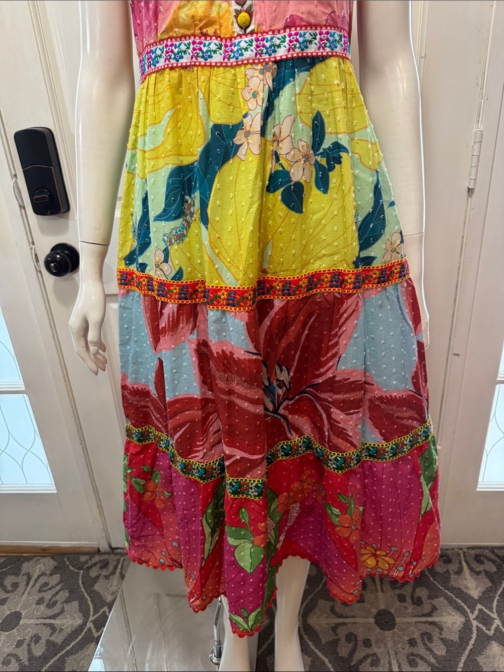 Farm Rio Tiered Cotton Tank Midi In Mixed Garden Floral Dress Size XSMALL - Picture 5 of 15